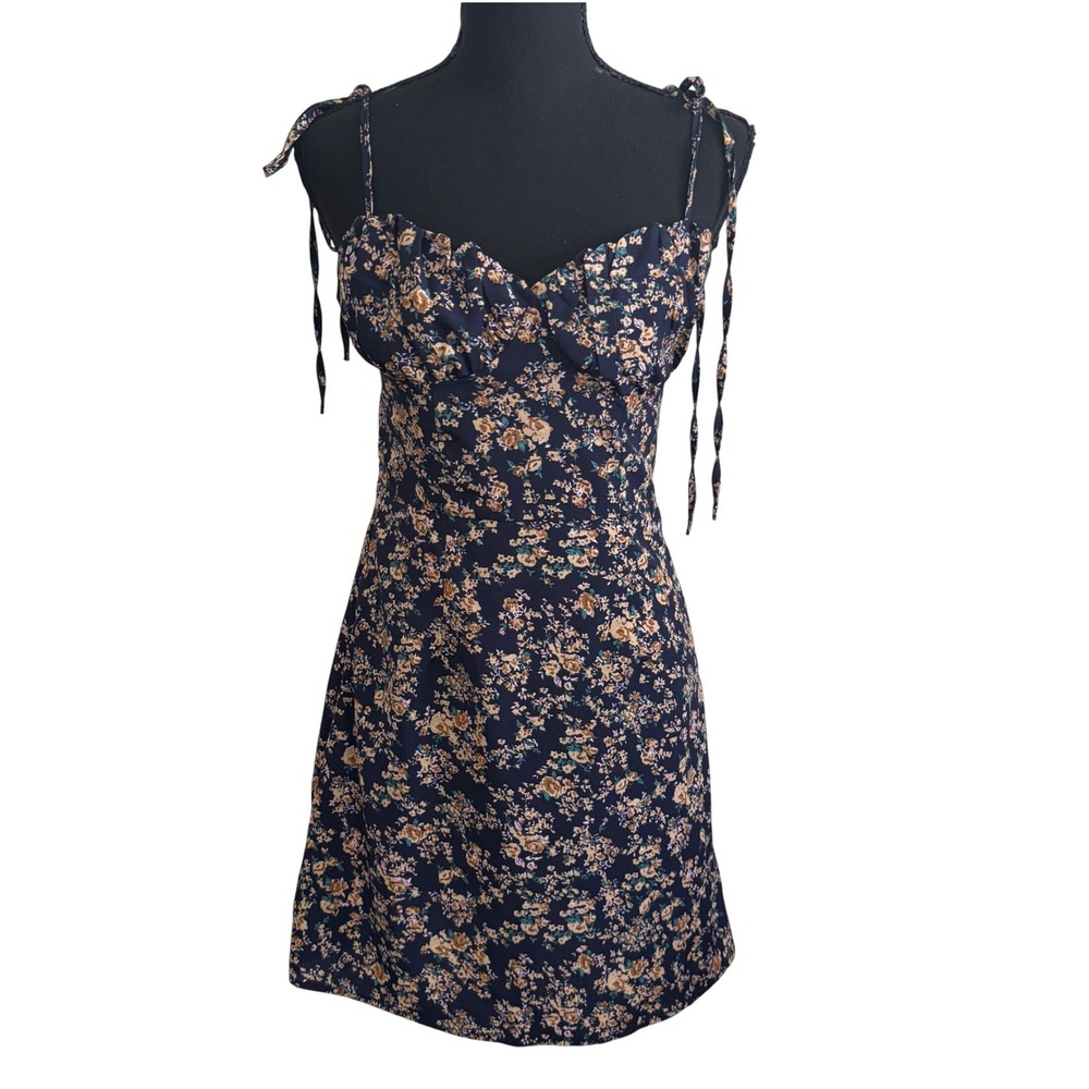 Shein Womens Y2K Babydoll Fairy Grunge Dress Size M Black Floral Ditsy Coquette